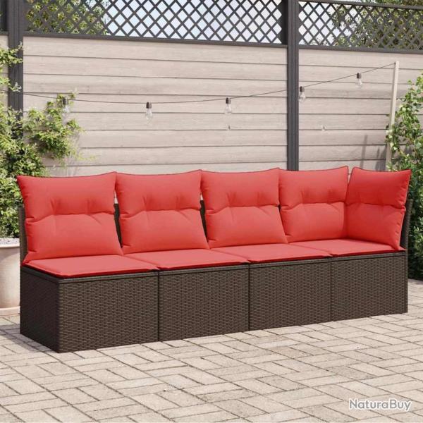 Canap� de jardin avec coussins 4 places en poly rotin marron