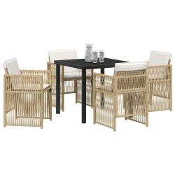 Ensemble de salle &agrave; manger de jardin 5 pi&egrave;ces avec coussins en poly rattan beige.