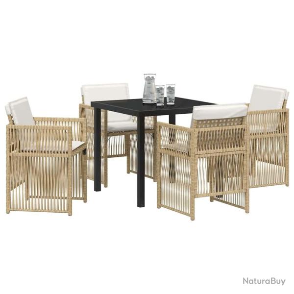 Ensemble de salle � manger de jardin 5 pi�ces avec coussins en poly rattan beige.