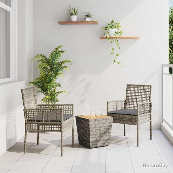 Ensemble Bistro de Jardin 3 Pi�ces avec Coussins Gris en Poly Rattan