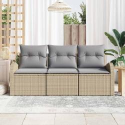 Ensemble de canap&eacute; de jardin 3 pi&egrave;ces avec coussins beige poly rattan