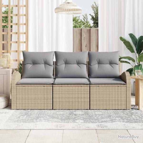 Ensemble de canap� de jardin 3 pi�ces avec coussins beige poly rattan