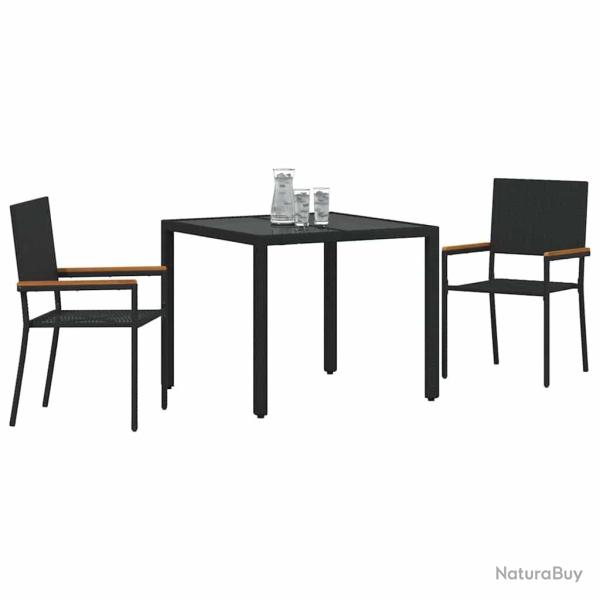Ensemble de salle � manger de jardin 3 pi�ces noir en rattan poly
