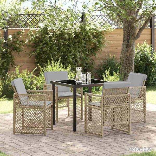 Ensemble de repas de jardin 5 pi�ces avec coussins beige en poly rattan