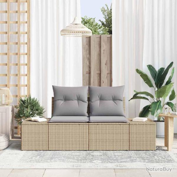 Canap� de jardin 2 places avec coussins en poly rotin beige