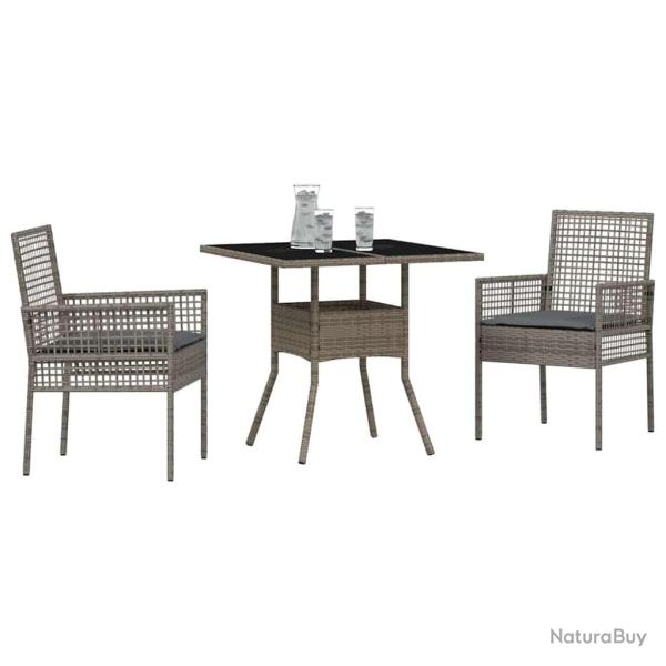 Ensemble de salle � manger de jardin 3 pi�ces en poly rattan gris