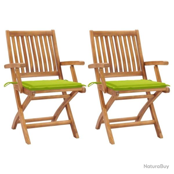 Chaises de jardin lot de 2 avec coussins vert vif Bois de teck