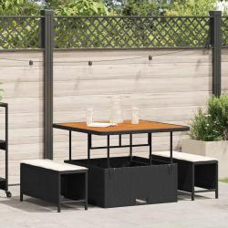 Ensemble de salle &agrave; manger de jardin 3 pi&egrave;ces avec coussins Rattan Poly Noir Acacia