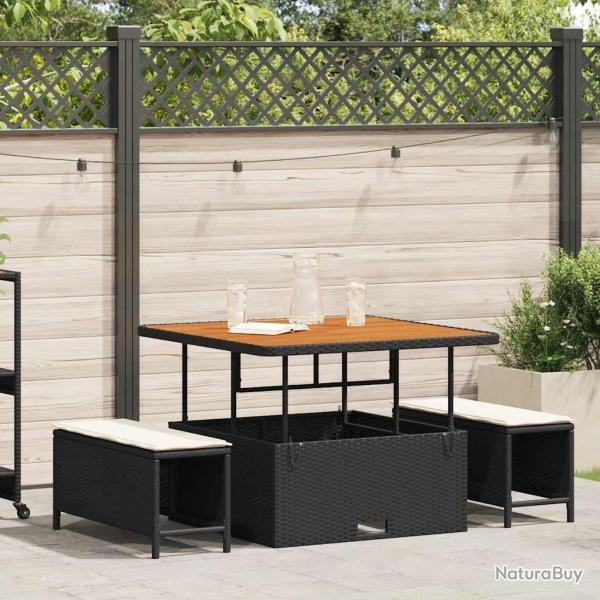 Ensemble de salle � manger de jardin 3 pi�ces avec coussins Rattan Poly Noir Acacia