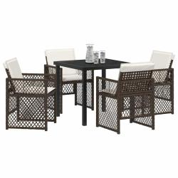 Ensemble de salle &agrave; manger de jardin 5 pi&egrave;ces avec coussins marron poly rattan
