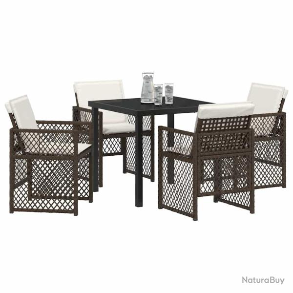 Ensemble de salle � manger de jardin 5 pi�ces avec coussins marron poly rattan