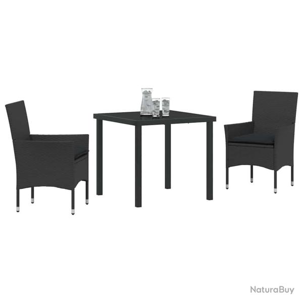 Ensemble de jardin 3 pi�ces avec coussins en rotin noir