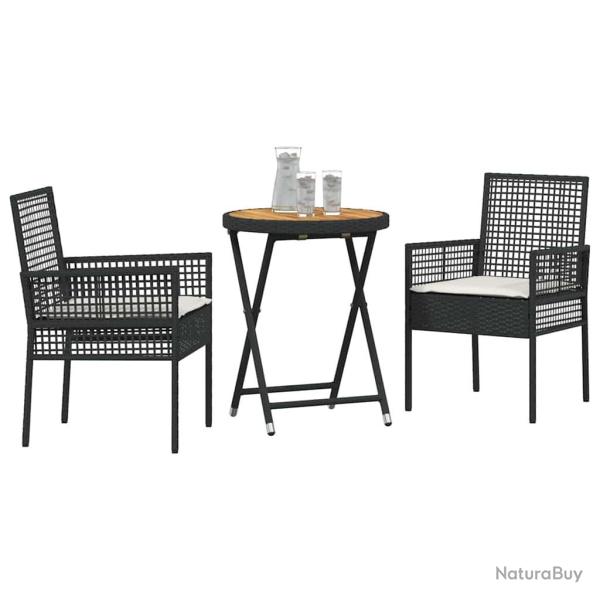 Ensemble Bistro de Jardin 3 pi�ces avec Coussins en Poly Rattan Noir