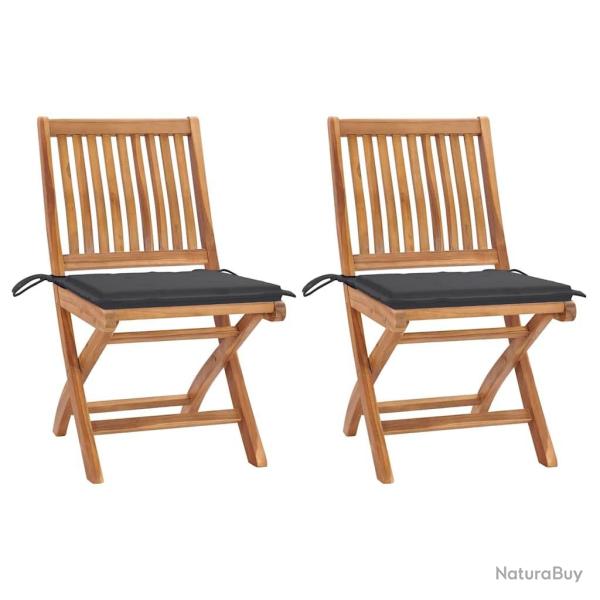 Chaises de jardin lot de 2 et coussins anthracite Bois de teck