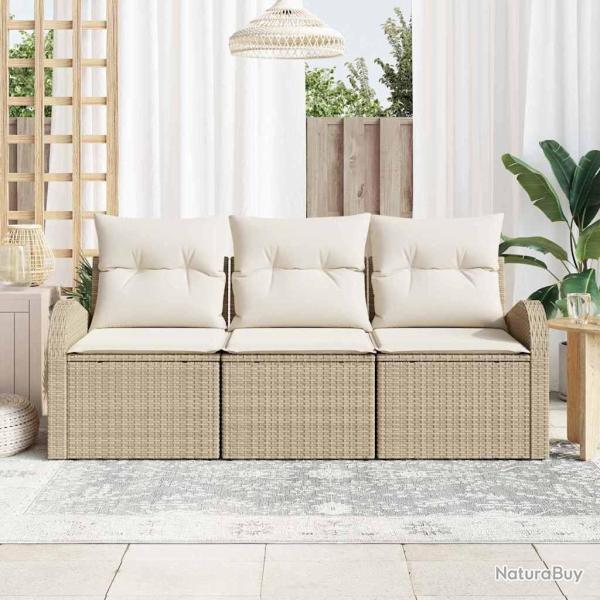 Set de canap� de jardin 3 pi�ces avec coussins Beige Poly Rotin vidaXL