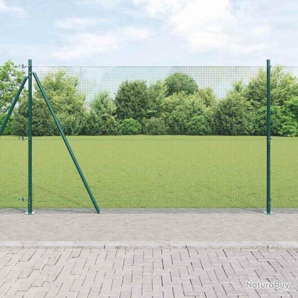 Cl�ture en fil soud� avec 13 poteaux � brides Verte 1,5x25 m Acier