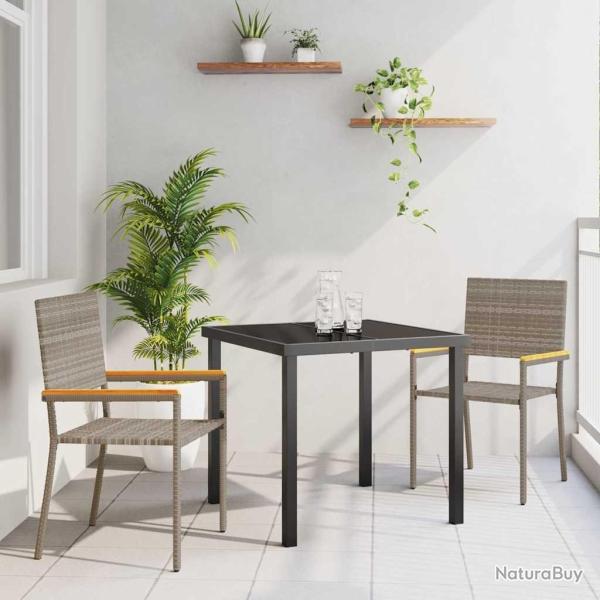 Ensemble de salle � manger de jardin 3 pi�ces en poly rotin gris