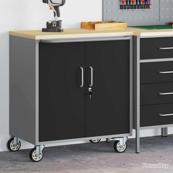 Cabinet � outils avec roues et verrou noir 75x45x85 cm en acier