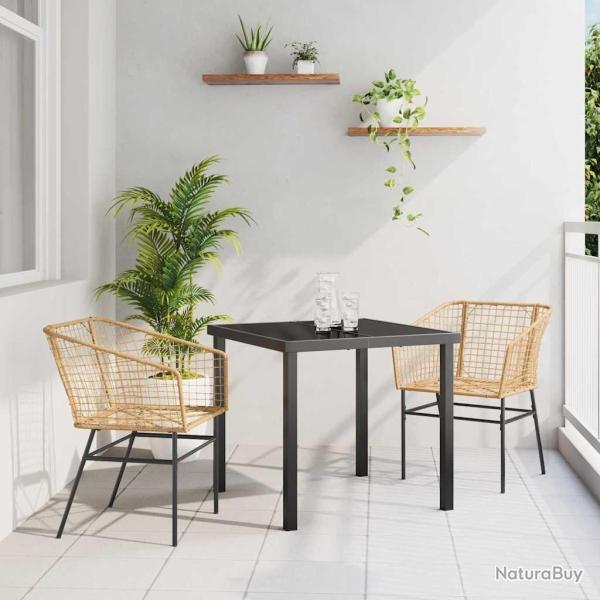 Ensemble de salle � manger de jardin 3 pi�ces marron en polyrotin