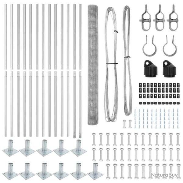 Cl�ture en fil soud� avec 13 poteaux � embout filet� 1,5x25 m acier galvanis�