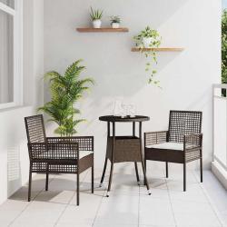 Ensemble de Salle &agrave; Manger de Jardin 3 Pi&egrave;ces Marron Poly Rattan