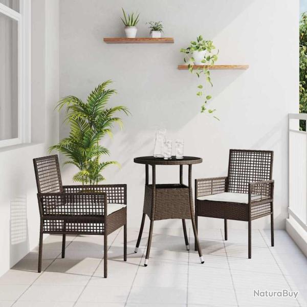 Ensemble de Salle � Manger de Jardin 3 Pi�ces Marron Poly Rattan