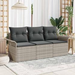 Set 3 Pi&egrave;ces Canap&eacute; Jardin Coussins Gris Clair Poly Rattan