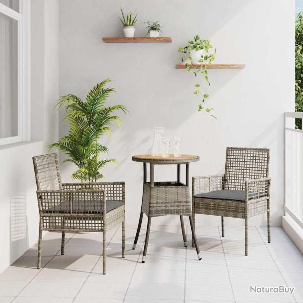 Ensemble de salle � manger de jardin 3 pi�ces en poly rotin gris