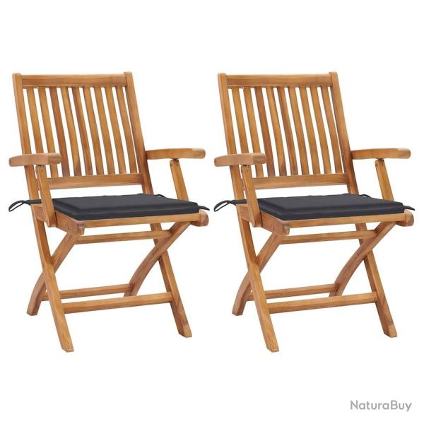 Chaises de jardin lot de 2 et coussins anthracite Bois de teck