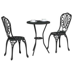 Set de bistrot de jardin 3 pi&egrave;ces Noir en alu moul&eacute;
