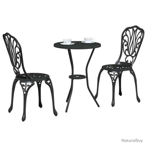 Set de bistrot de jardin 3 pi�ces Noir en alu moul�