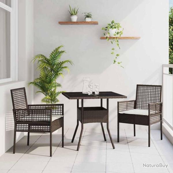 Ensemble Salle � Manger 3 Pi�ces Marron Rattan Poly