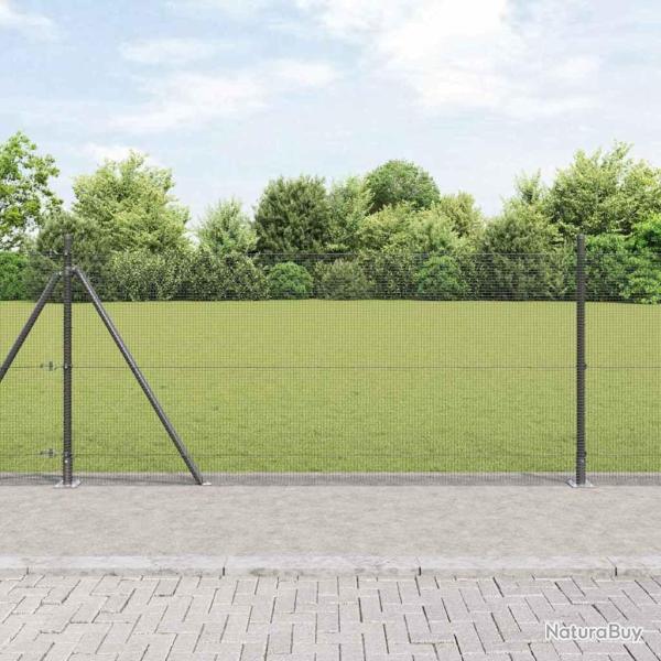 Cl�ture en Fil Soud� avec 13 Poteaux Flang�s Gris 1,5x25 m Acier