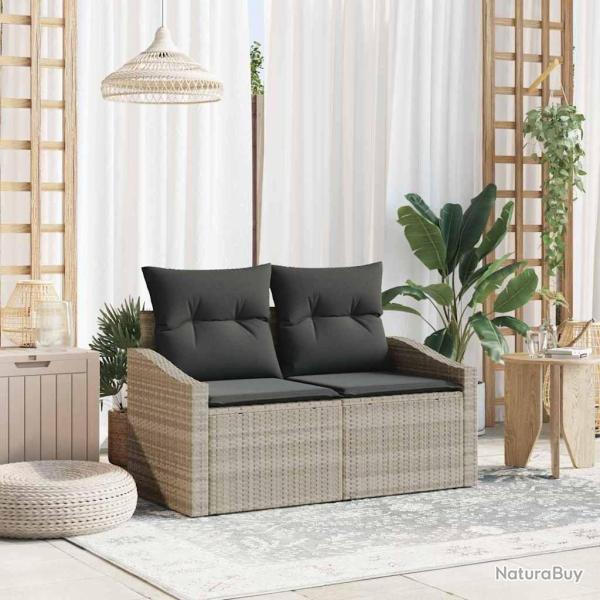 Canap� de jardin 2 places avec rangement et coussins gris en poly rattan