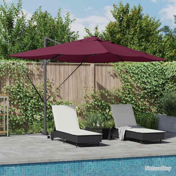 Parasol dport Roma avec LEDs rouge bordeaux, 352 x 251 x 265 cm en aluminium