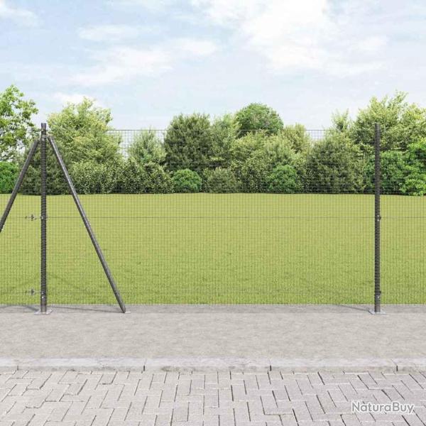 Cl�ture en fil soud� avec 13 poteaux � talon Gris 1,2x25 m Acier
