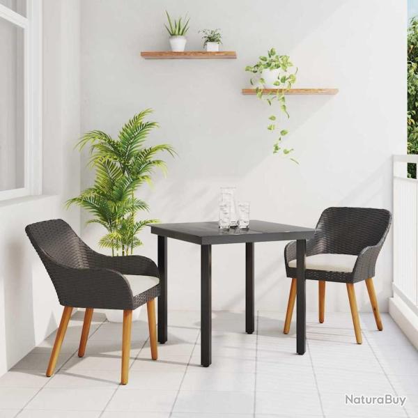 Ensemble de salle � manger de jardin 3 pi�ces en poly rotin noir