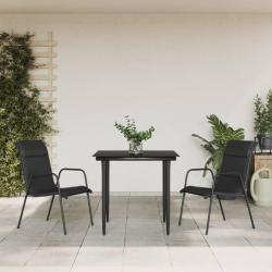 Ensemble &agrave; manger de jardin 3 pcs noir textil&egrave;ne et acier