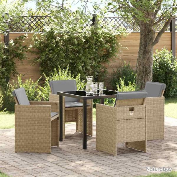 Ensemble de jardin 5 pi�ces avec coussins en rotin synth�tique beige.