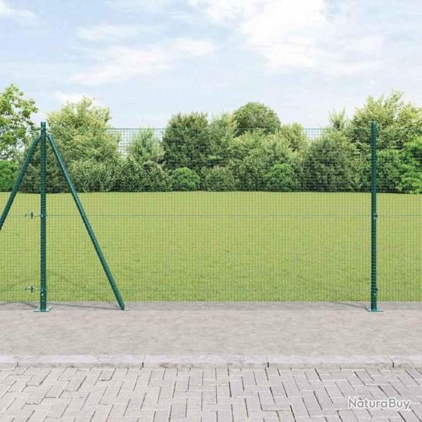 Cl�ture en Fil Soud� avec 13 Poteaux Flang�s Vert 1.2x25 m Acier