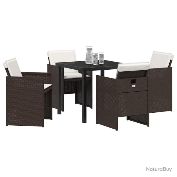 Ensemble de salle � manger de jardin 5 pi�ces avec coussins marron en poly rattan