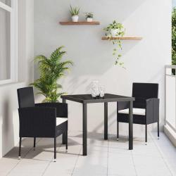 Ensemble de salle &agrave; manger de jardin de 3 pi&egrave;ces avec coussins - Rattan poly noir.