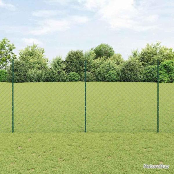 Cl�ture en maillon de cha�ne avec 22 poteaux U Vert 1,6x25 m Acier