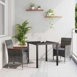 Set de jardin 3 pi&egrave;ces en rotin synth&eacute;tique gris