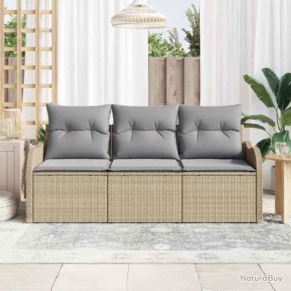 Ensemble de Canap�s de Jardin de 3 Pi�ces avec Coussins Beige Poly Rotin