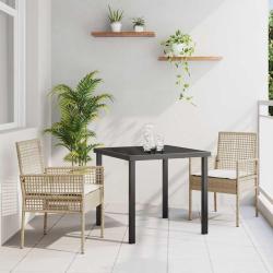 Ensemble de salle &agrave; manger de jardin 3 pi&egrave;ces avec coussins en rotin poly beige