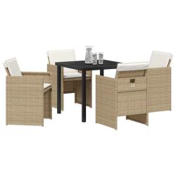 Set de jardin 5 pi&egrave;ces avec des coussins en rotin poly&eacute;thyl&egrave;ne beige
