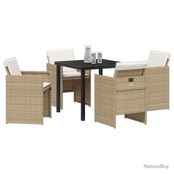 Set de jardin 5 pi�ces avec des coussins en rotin poly�thyl�ne beige