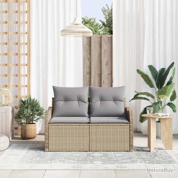 canap� de jardin 2 places avec rangement et coussins beige en poly rotin