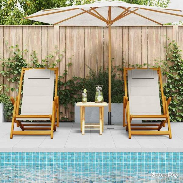 Chaises de plage pliantes 2 pcs Gris clair Bois d'acacia massif et Textil�ne